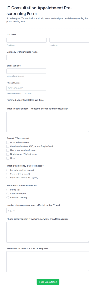 IT Consultation Appointment Pre Screening Form Template