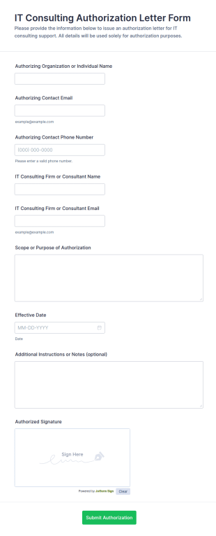 IT Consulting Authorization Letter Form Template
