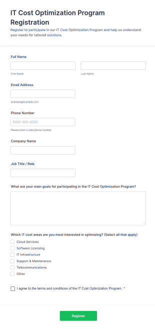 IT Cost Optimization Program Registration Form Template