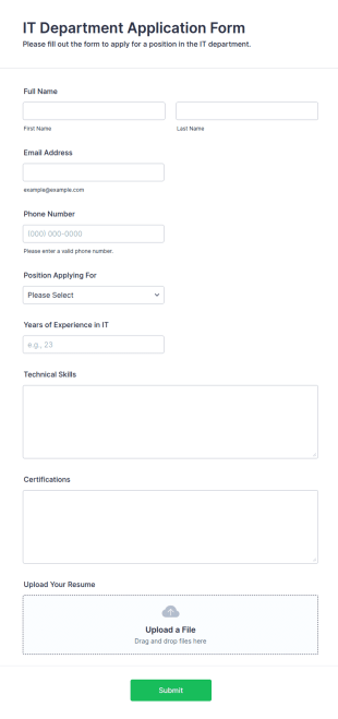 IT Department Application Form Template