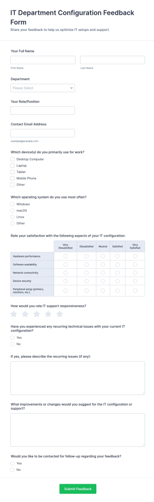 IT Department Configuration Feedback Form Template
