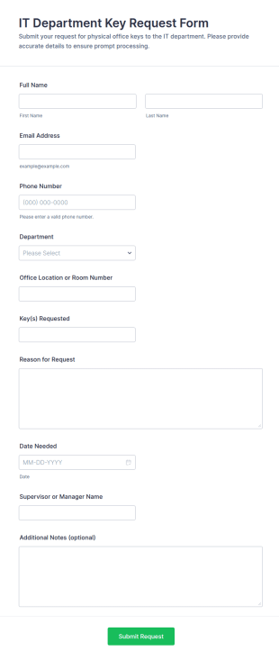 IT Department Key Request Form Template