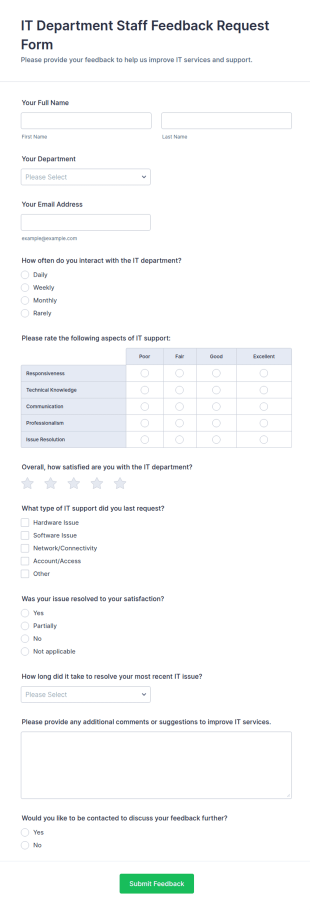 IT Department Staff Feedback Request Form Template