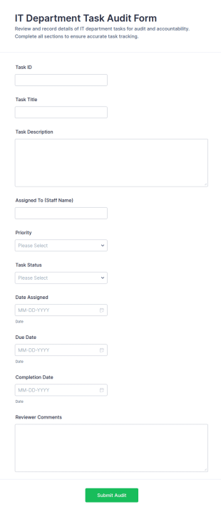 IT Department Task Audit Form Template