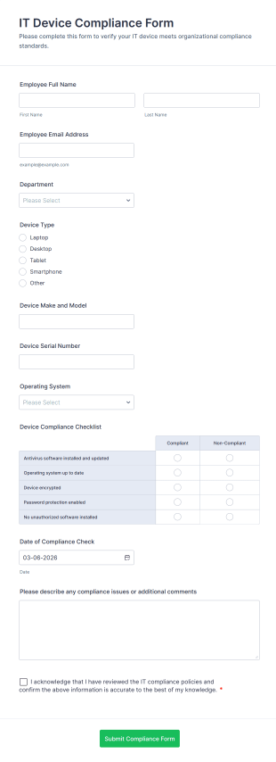 IT Device Compliance Form Template