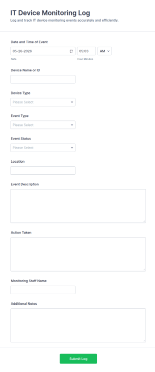 IT Device Monitoring Log Form Template