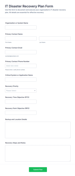 IT Disaster Recovery Plan Form Template