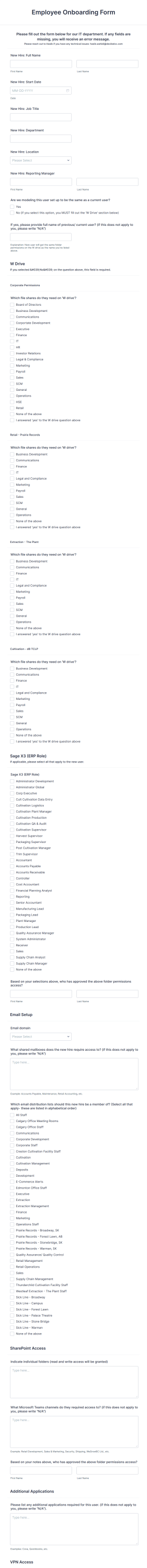 IT Employee Onboarding Form Template