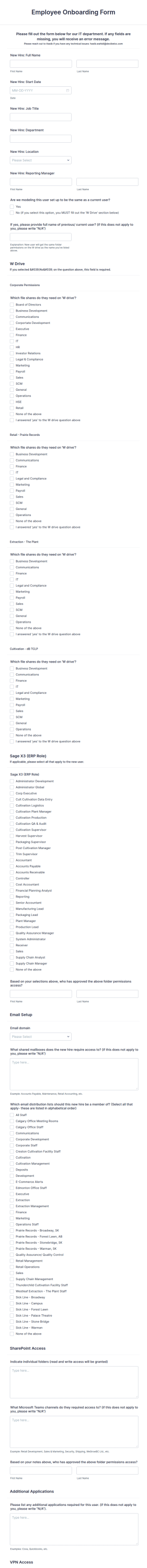 IT Employee Onboarding Form Template