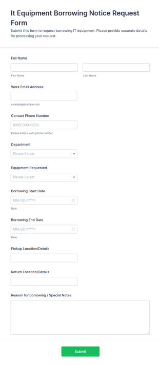 It Equipment Borrowing Notice Request Form Template