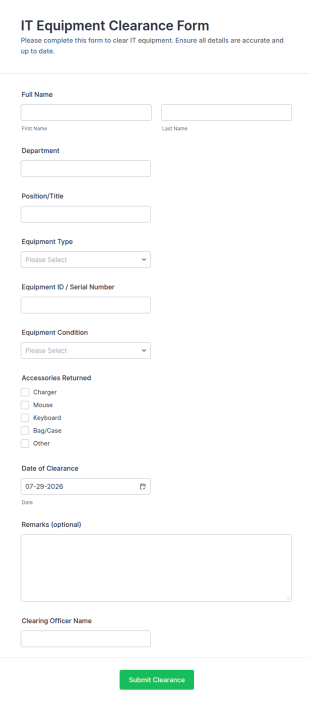 IT Equipment Clearance Form Template