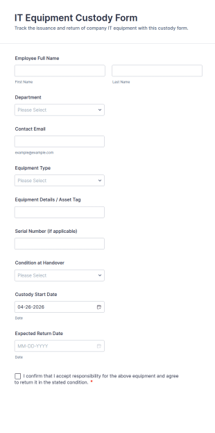 IT Equipment Custody Form Template