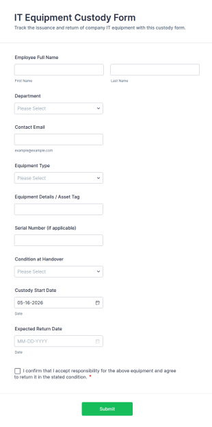 IT Equipment Custody Form Template