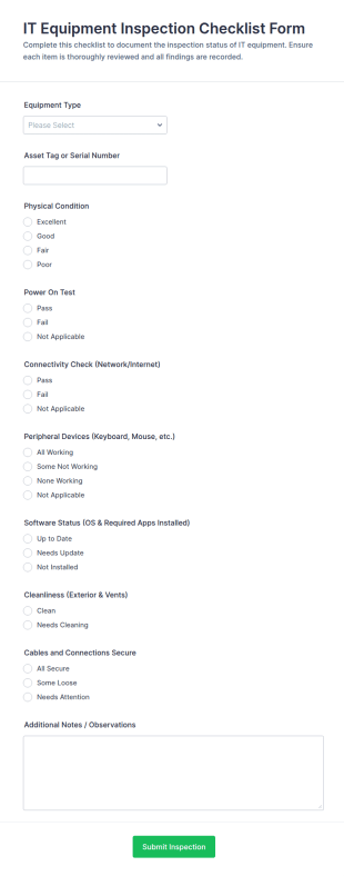 IT Equipment Inspection Checklist Form Template