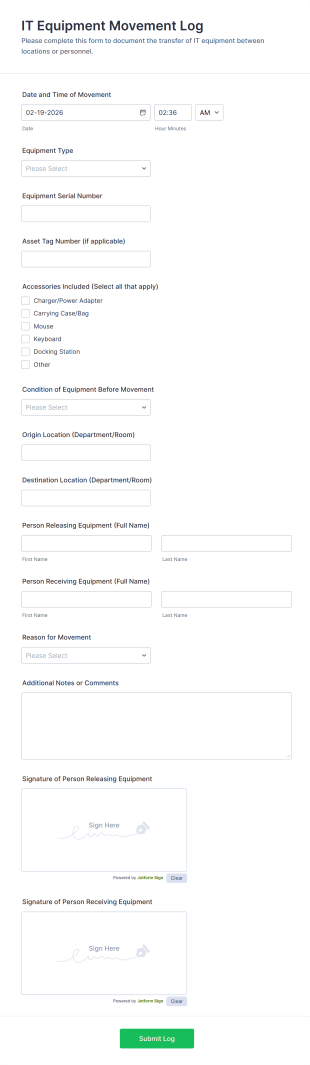 IT Equipment Movement Log Form Template