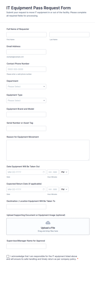 IT Equipment Pass Request Form Template
