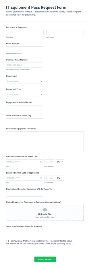 IT Equipment Pass Request Form Template