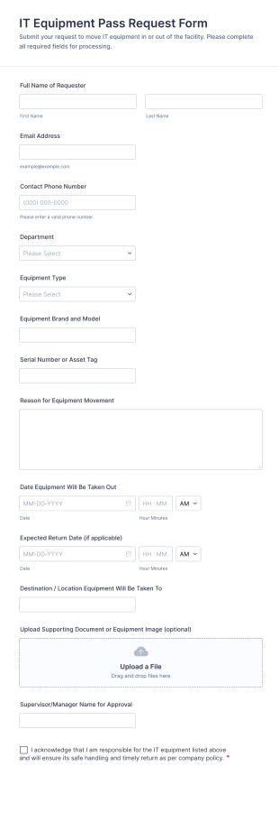 IT Equipment Pass Request Form Template