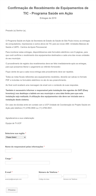 IT Equipment Receipt Confirmation Form In Portuguese