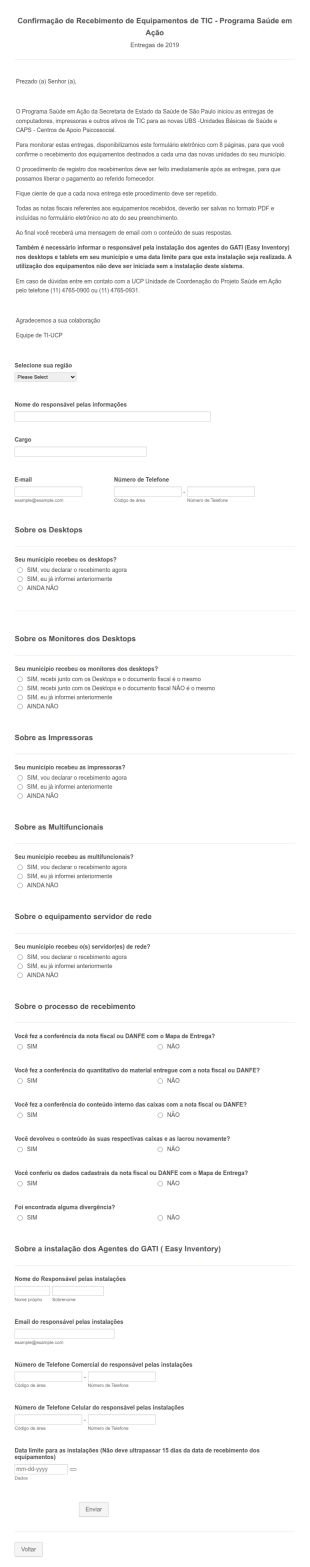 IT Equipment Receipt Confirmation Form In Portuguese