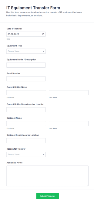IT Equipment Transfer Form Template