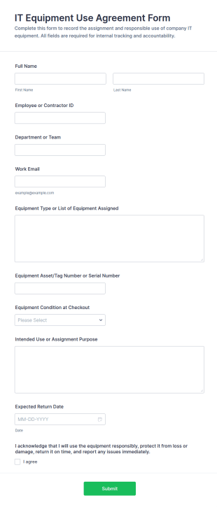 IT Equipment Use Agreement Form Template