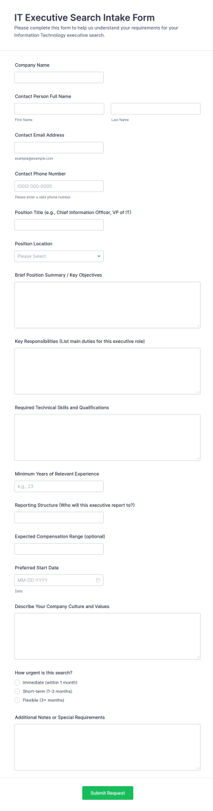 IT Executive Search Intake Form Template