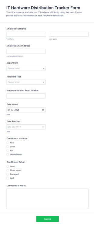 IT Hardware Distribution Tracker Form Template