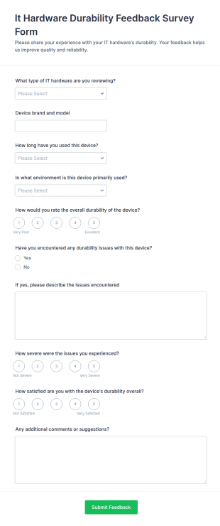 It Hardware Durability Feedback Survey Form Template