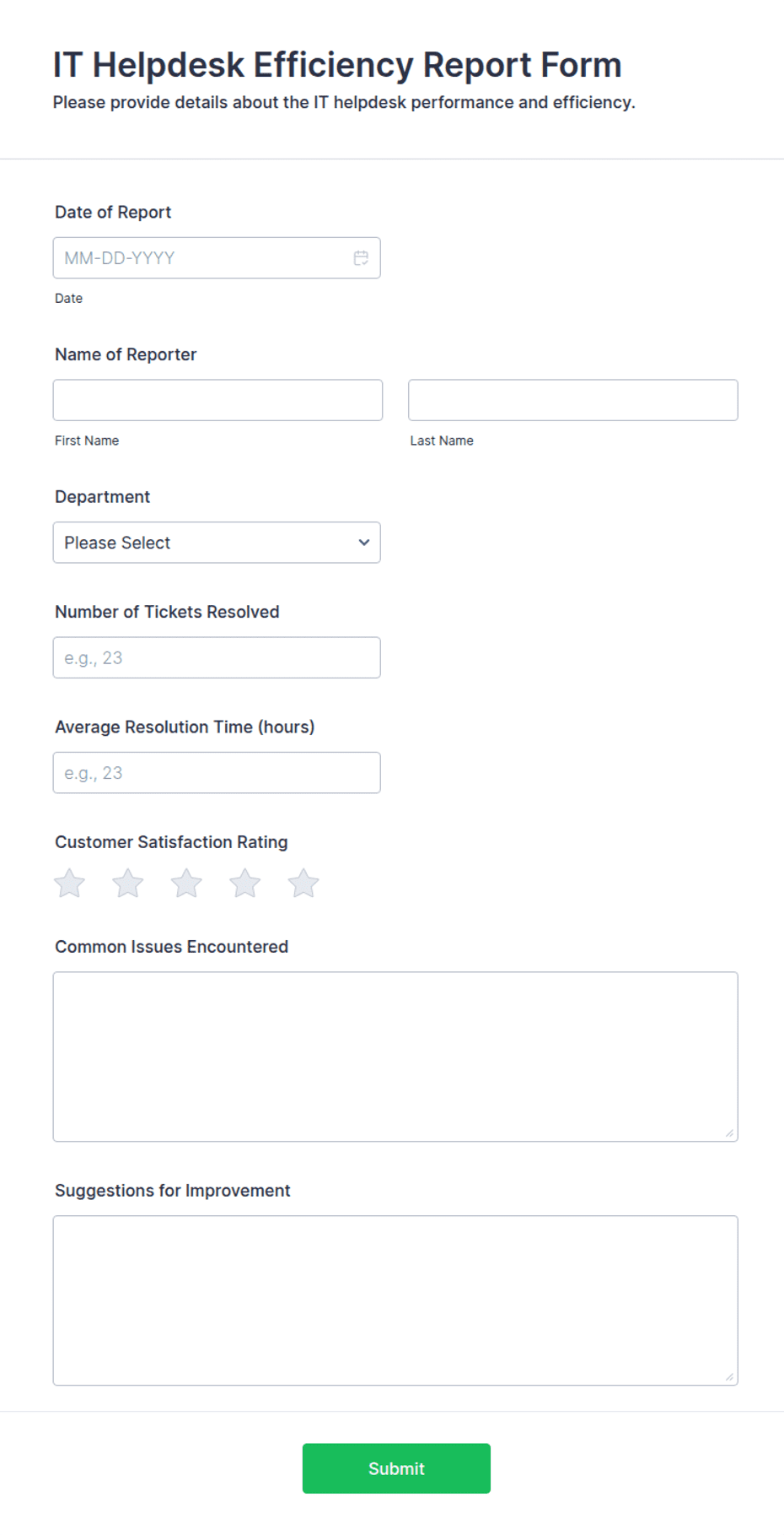 IT Helpdesk Efficiency Report Form Template | Jotform