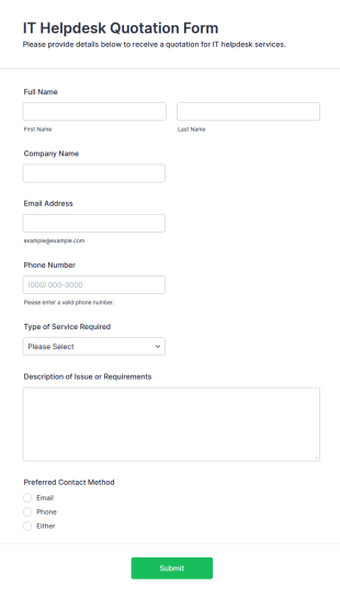 IT Helpdesk Quotation Form Template