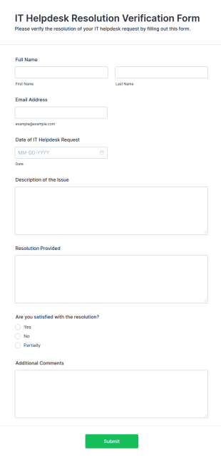 IT Helpdesk Resolution Verification Form Template