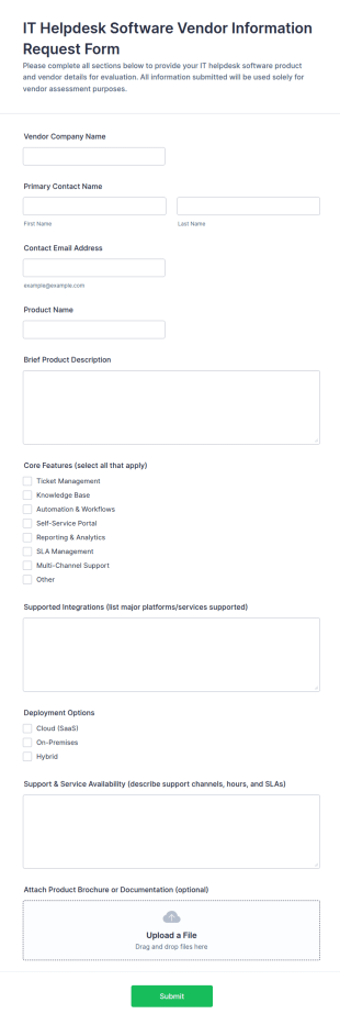 IT Helpdesk Software Vendor Information Request Form Template
