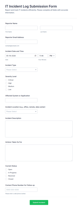 IT Incident Log Submission Form Template
