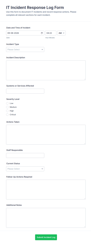 IT Incident Response Log Form Template