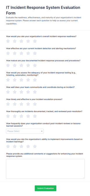 IT Incident Response System Evaluation Form Template