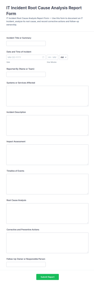 IT Incident Root Cause Analysis Report Form Template
