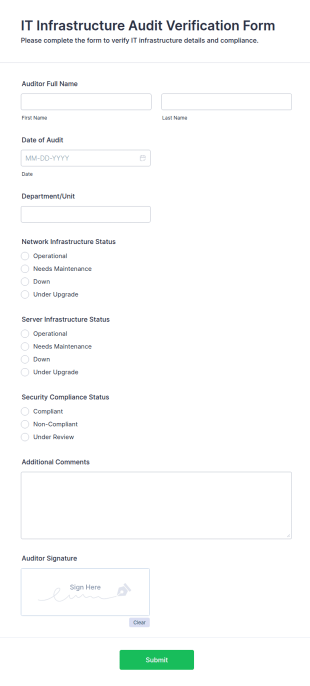 IT Infrastructure Audit Verification Form Template