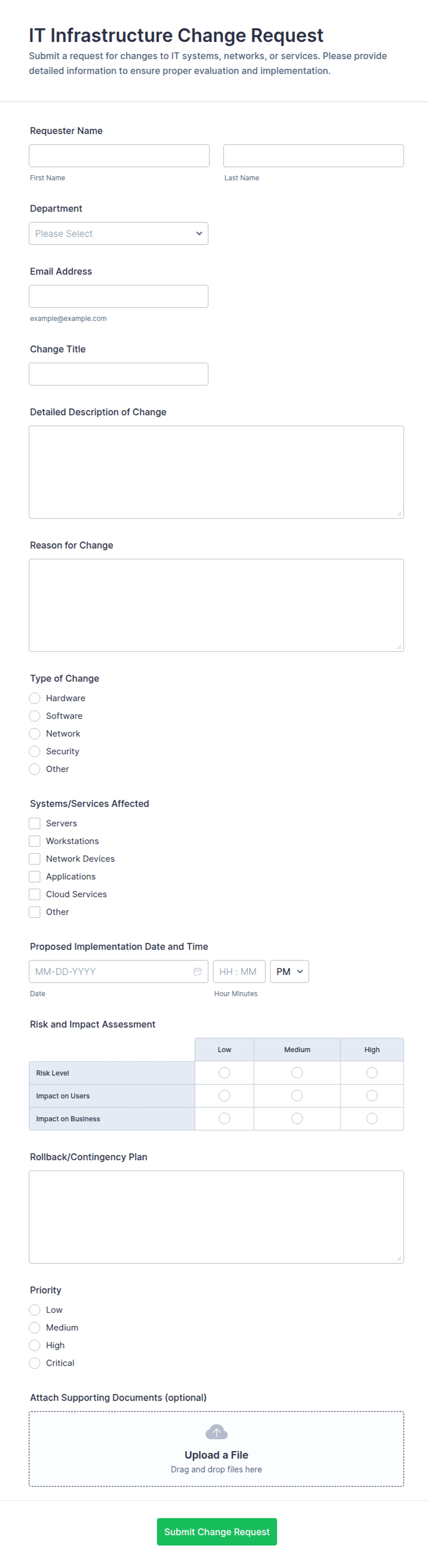 IT Infrastructure Change Request Form Template | Jotform