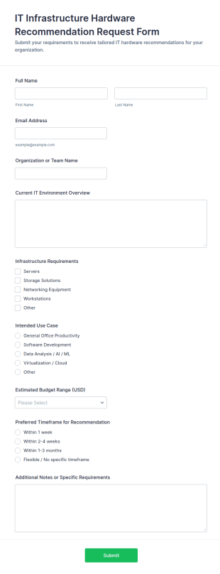 IT Infrastructure Hardware Recommendation Request Form Template