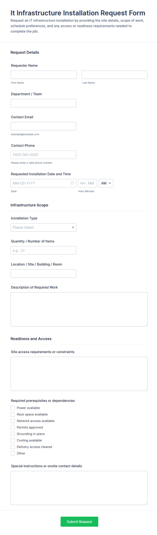 It Infrastructure Installation Request Form Template