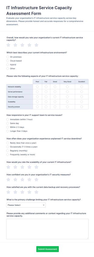 IT Infrastructure Service Capacity Assessment Form Template