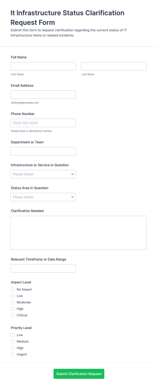 It Infrastructure Status Clarification Request Form Template