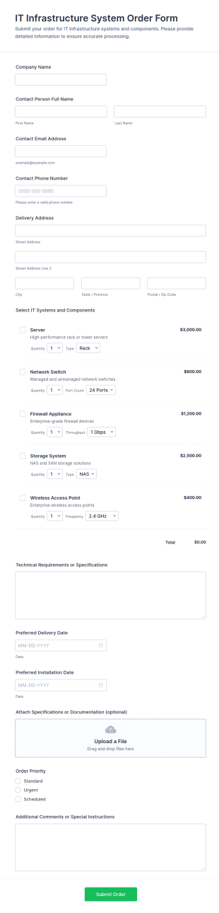 IT Infrastructure System Order Form Template