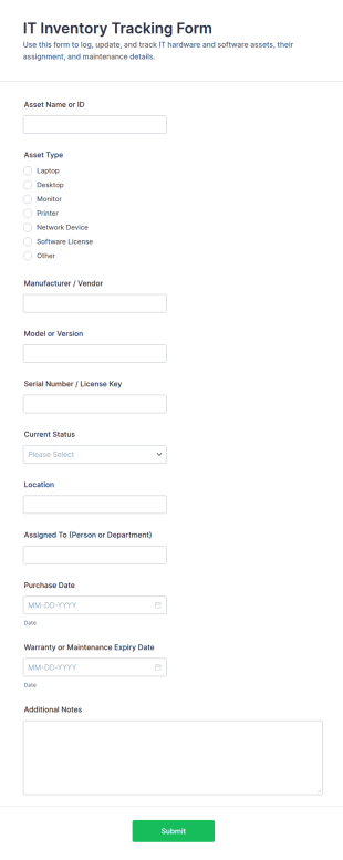 IT Inventory Tracking Form Template