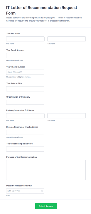 IT Letter Of Recommendation Request Form Template