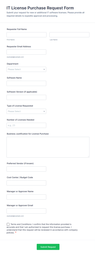IT License Purchase Request Form Template