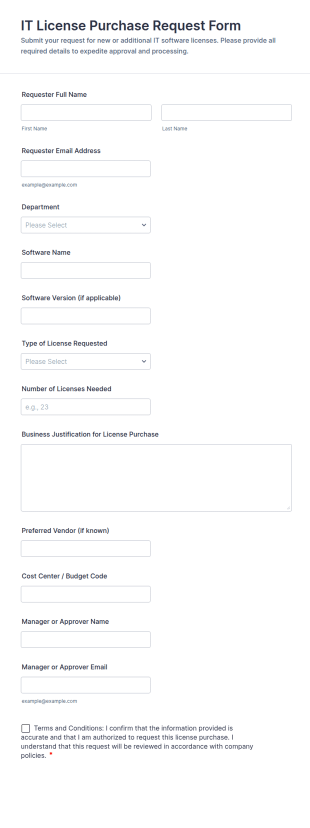 IT License Purchase Request Form Template