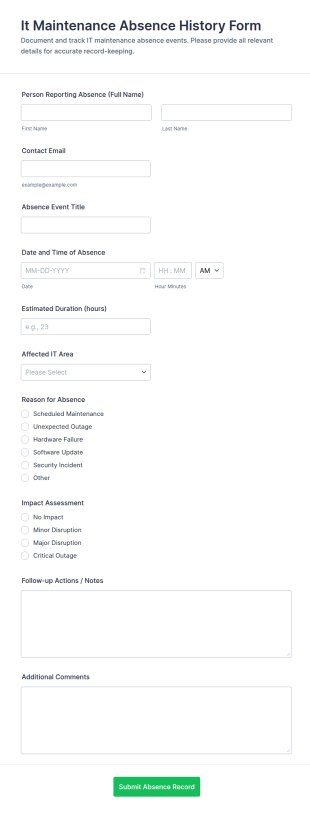It Maintenance Absence History Form Template