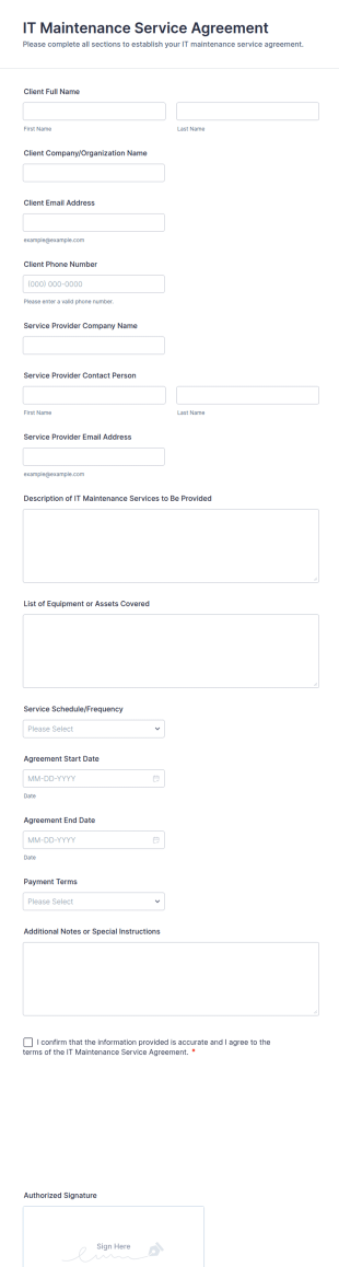 IT Maintenance Service Agreement Form Template